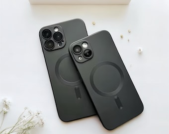 Funda MagSafe negra de lujo para iPhone: Funda suave a prueba de golpes con carga inalámbrica magnética para iPhone 11, 12, 13, 14, 15, 16, 17 Pro Max Plus y Air.