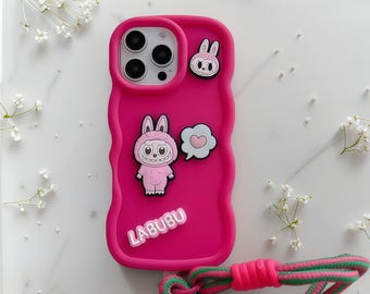 Funda para teléfono con diseño de dibujos animados, correa de muñeca, funda protectora de silicona suave para iPhone 7 8 SE X XS XR 11 12 13 14 15 16 17 Pro Max Plus