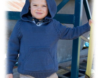 Atherton a Top Down No Sew Hoodie with Cable Trim knitting pattern download kids sizes 2 to 16