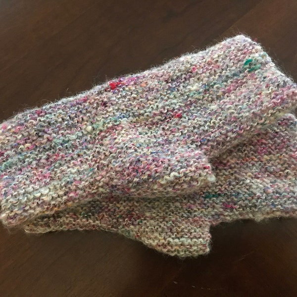 Handknit Handspun fingerless mitts garter stitch confetti