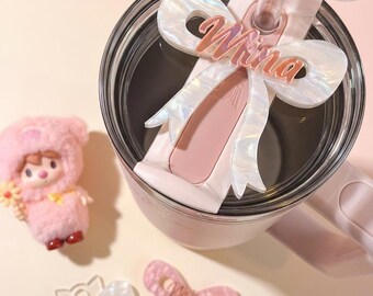 Personalized Bow Straw Topper for Stanley Cups, Acrylic Name Charm