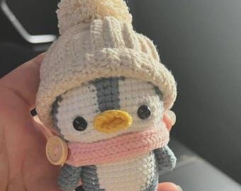 Handmade Crochet Penguin Plush – Cute Amigurumi Winter Penguin with Hat & Scarf – Small Cozy Gift
