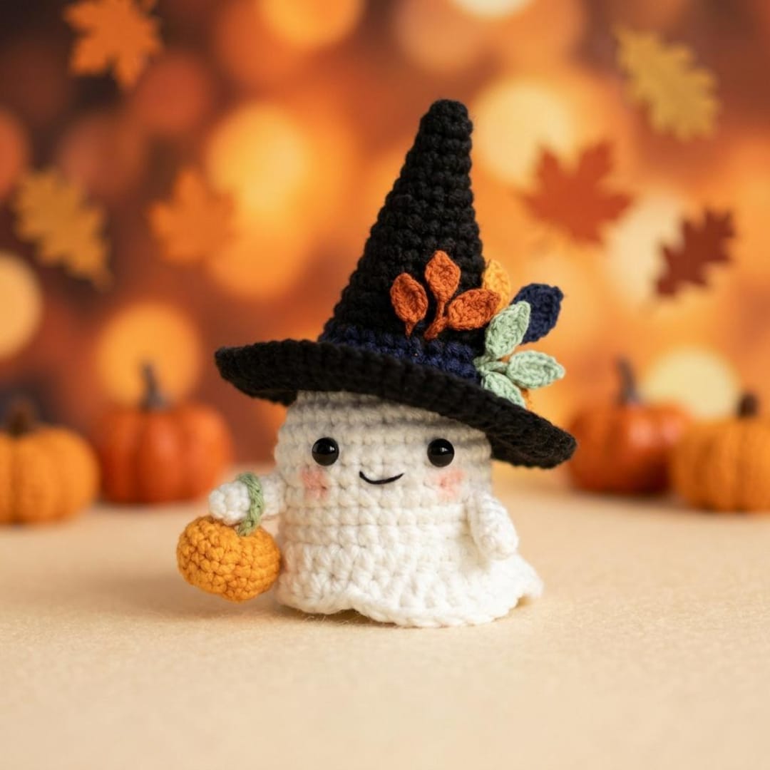 Handmade Crochet Ghost Plush – Cute Halloween Amigurumi With Witch Hat ...