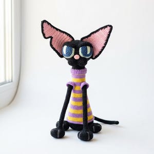Crochet Sphynx Cat Plush – Handmade Striped Amigurumi Doll Black