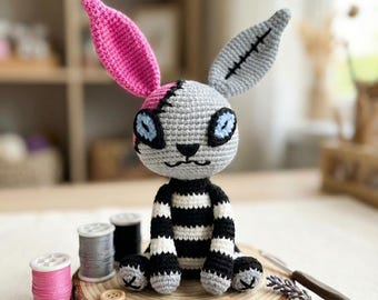 Handmade Crochet Bunny Plush Striped Amigurumi Doll