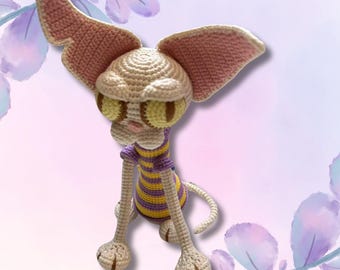 Crochet Sphynx Cat Plush – Handmade Striped Amigurumi Doll