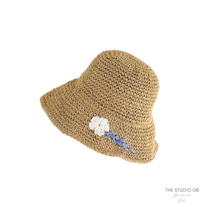 Womens Foldable Flow Summer Hat, Summer Hemp & Cotton Summer Flower Hat, Outdoor UV Protection Beach, Summer Vacation Hat, Summer Hat