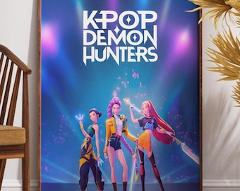 Póster de Cazadores de Demonios del K-pop: Arte mural de grupo femenino K-pop estilo anime, impresión de fantasía neón, ilustración digital para decoración del hogar