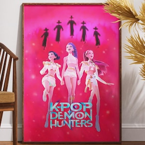 K-Pop Demon Hunters Poster – Anime Style Pop Culture Wall Art, Girl Group Fantasy Artwork, Colorful Kpop Illustration Print