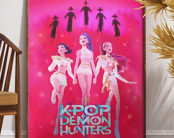 Póster de Cazadores de Demonios K-Pop: Arte mural de cultura pop estilo anime, obra de fantasía de grupo femenino, impresión de ilustración colorida de K-pop