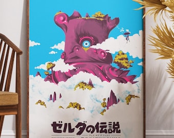 The Legend of Zelda Breath of the Wild Poster – Guardian Robot Artwork Wall Print, Anime Style Gaming Decor, Colorful Video Game Art Print