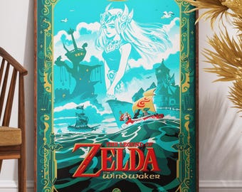The Legend of Zelda Wind Waker Poster – Ocean Adventure Fan Art Print, Cel-Shaded Gaming Wall Decor, Fantasy Sea Voyage Illustration