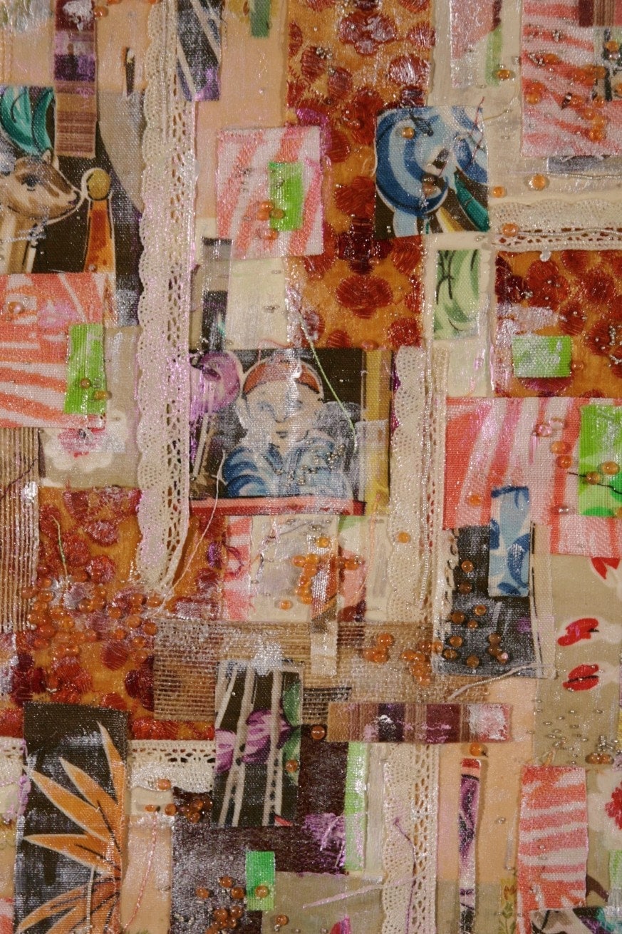 Mixed Media Fabric/Acrylic Painting Framed Etsy