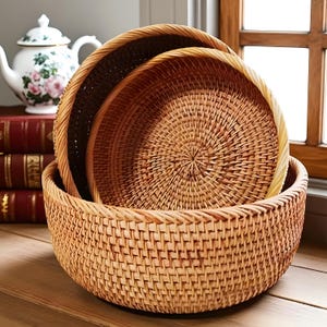Rattan Basket, Handwoven Rattan Basket, Rustic Wicker Storage Box for Bread, Fruit, Snacks & Home Organization, Gift for her
