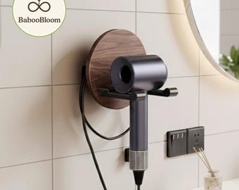 Black Walnut Hair Dryer Holder: No-Drill Wall Mount Organizer