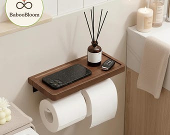 Walnut Toilet Paper Holder, Solid Wood Roll Paper Storage Rack, Creative Tissue Holder and Modern Bathroom Accessories, Home Decor