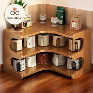 1 szt. Wielopoziomowa narożna półka bambusowa na biurko z naturalnego drewna, prostokątny organizer na rośliny, książki, artykuły papiernicze, oszczędzający miejsce, wystrój biura domowego