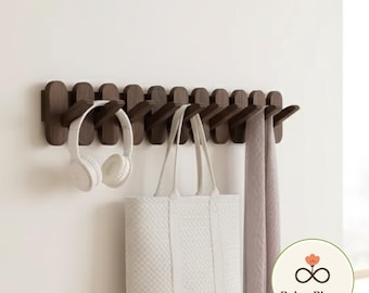 Wooden Hooks, Walnut Wood Coat Rack: Modern Rustic Wall-Mounted Organizer