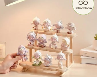 Rustic Wooden Display Shelf, 3 Tier Riser for Perfume, Skincare, Collectibles, Mini Figures & Dolls Storage Organizer, Gift for Her