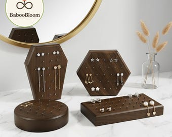 Organizador de joyas, soporte para pendientes con rosca de 0,9 mm, expositor de madera maciza para pendientes, organizador de joyas para piercings, regalo para ella