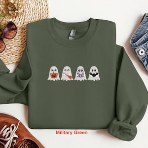 Embroidered Ghost Sweatshirt: Funny Halloween Crewneck