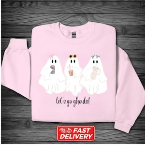 Sudadera ¡Vamos, fantasmas!, camiseta fantasma de Halloween, bonito jersey de cuello redondo de Halloween, suéter de moda para otoño, regalo de temporada espeluznante