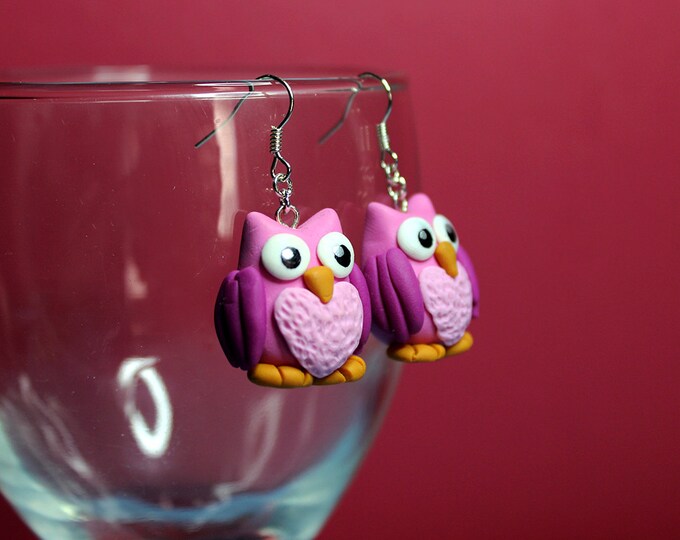 Pink Polymer Clay Owl Earrings Etsy