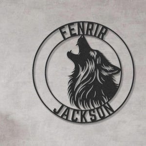 Personalized Wolf Metal Wall Art | Fenrir Viking Decor | Custom Howling Wolf Sign | Norse Mythology Wall Hanging
