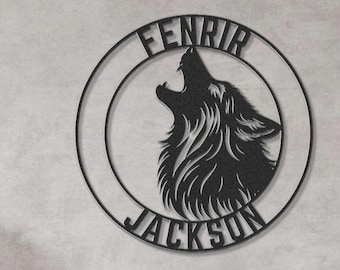 Personalized Wolf Metal Wall Art | Fenrir Viking Decor | Custom Howling Wolf Sign | Norse Mythology Wall Hanging