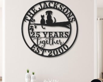 Personalized Anniversary Metal Wall Art, Gift for Parents, Custom Wedding Anniversary Sign, 25 Year Silver Anniversary Gift for Couples