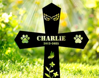 Custom Metal Dog Memorial Cross Stake, Personalized Dog Garden Sign, Dog Loss Gift, Personalized Pet Remembrance Tribute, Dog Grave Marker