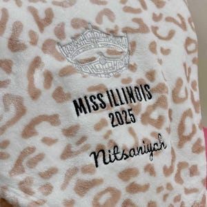 Miss America Titleholder Custom Embroidered Blanket - NATIONAL Crown, Local/State Title, and Contestant Name 50x60 Throw, Twin, Queen, King