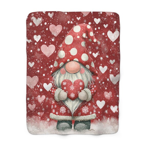 Valentine Gnome Sherpa Blanket Cozy Heart Gnome Winter Love Decor
