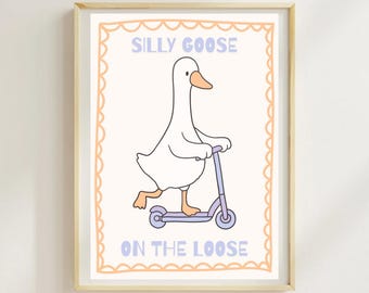 Silly Goose on Scooter Print:  Animal Wall Art