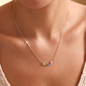 Birthstone Cross Necklace,14k Cross necklace, Personalized Religious Jewelry, Gold or Silver Cross Pendant, Christmas Gift,Gift for Her