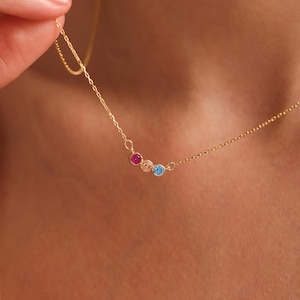14k Gold Family Birthstone Necklace: Personalized Mother&#39;s Jewelry