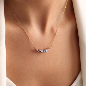 14K Gold Birthstone Necklace, Personalized Family Jewelry, Custom Necklace, Christmas Gift, Birthday Gift, Gift for Mom, Gift for Her
