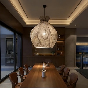 Minimalist Fabric Pendant Light Shade – Handmade Ceiling Lamp for Dining Room, Cafe, Bedroom, Scandinavian Japandi Style