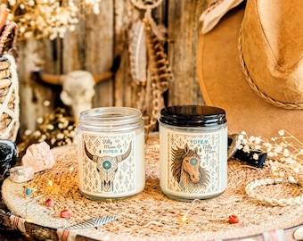 Vela perfumada de cera vegetal - Tótem Salvaje - Caballo - Cráneo de Búfalo, Ritual y Energía Ancestral - Colza