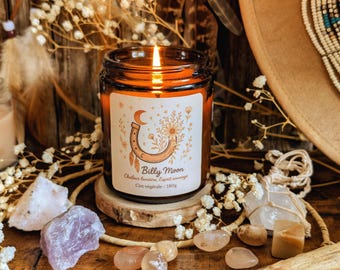 Vela perfumada de cera vegetal - Cuero y madera - Calidez lunar, espíritu salvaje - Decoración boho, regalo auténtico - Cera de colza