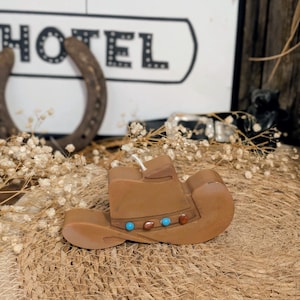 Decoratieve plantaardige waskaars - Cowboyhoed - Far West decor - Decoratieve gegoten kaars