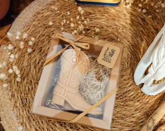 Vela perfumada decorativa de cera vegetal - Botas de vaquero - Cera de colza - Vela de bota vaquera - Estilo boho western