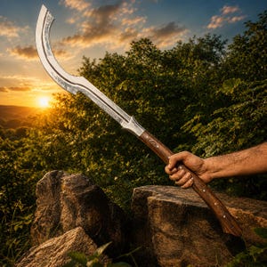 Spada Khopesh a manico lungo realizzata a mano – Acciaio al carbonio, legno di palissandro, replica di un antico guerriero