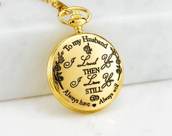 Husband Gift Silver, Gold, and Black Pocket Watch – Vintage Quartz Roman Numeral Design