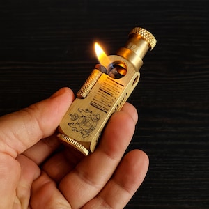 Vintage Engraved Brass Lighter: Zippo Style, Marlboro/Camel Design