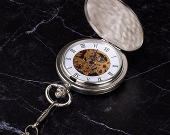 Silver Mechanical Pocket Watch for Men – Vintage Wedding & Anniversary Gift, Groomsmen Watch