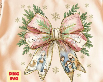 Jesus Christmas Coquette Bow Png, Christian Christmas Png, Nativity Scene Png, Baby Jesus Png, Bible Verse Png, Glitter, Pink Christmas Png