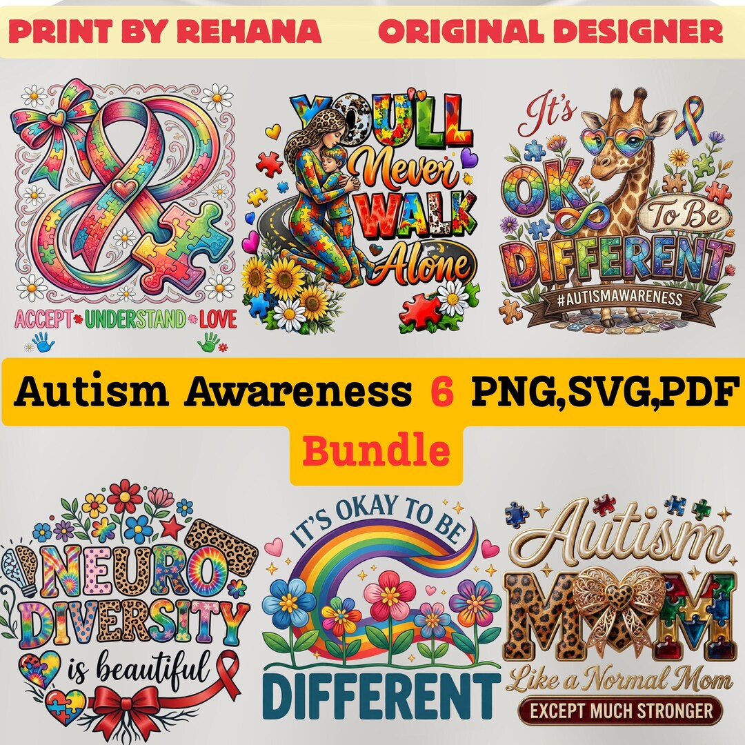 Autism Awareness PNG SVG PDF Bundle | Neurodiversity Sublimation ...