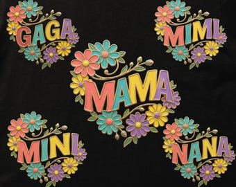 Mama PNG,SVD,PDF Bundle: Nana Mimi Gigi Mini Floral Colorful Brushstroke Mothers Day, Digital Download