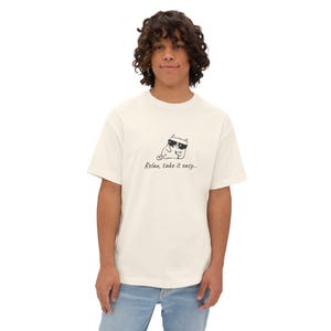 Relaxing Cat Oversized T-Shirt: Unisex Cotton Tee, Gift for Cat Lovers